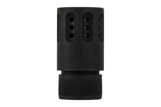 Guntec USA AR-15 Mini Slip Over Barrel Shroud With Multi Port Muzzle Brake is anodized black